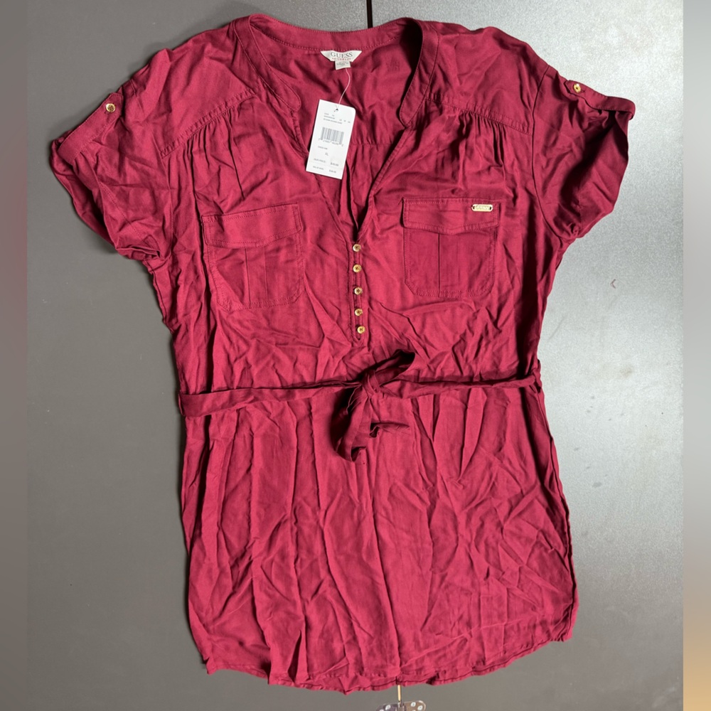 GUESS Women's XL Burgundy Button-Up T-Shirt Dress NWT